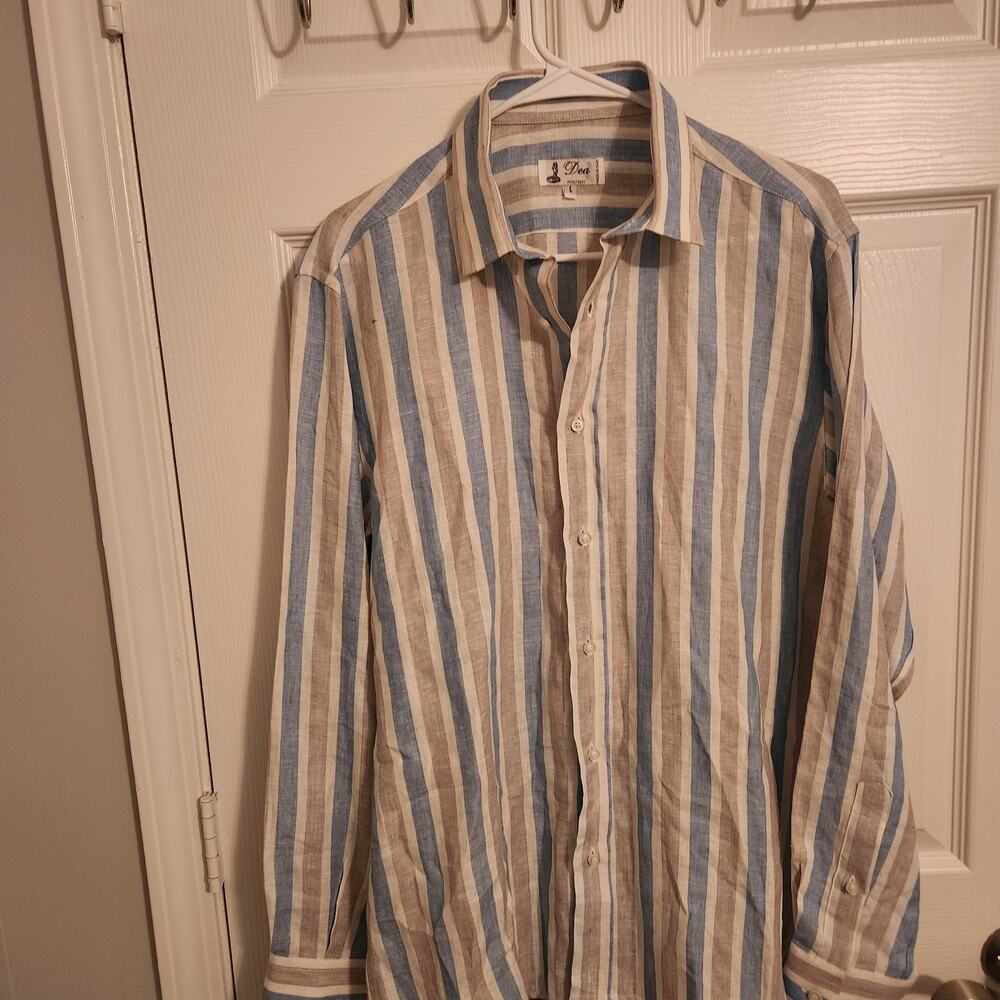Dea POSITANO 100% linen Long Sleeve Button Up Striped L